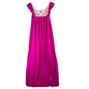 VTG Vandemere Gown Womens Sz S Maxi Nightgown Pink Lace Trim Ruffle Cap‎ Sleeve